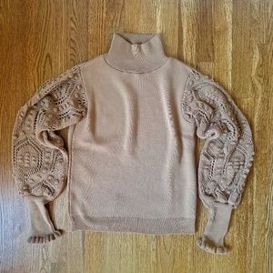 Womens Puff Sleeve Turtleneck Sweater, Tan, Size Small NWOT